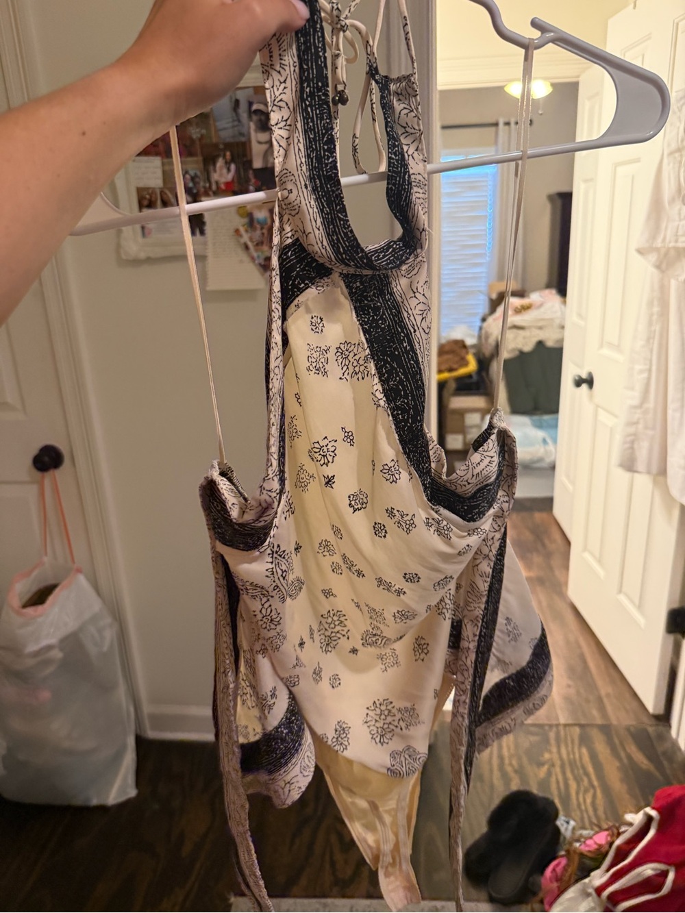 Free People Cream Slip Tank with Black Floral Border